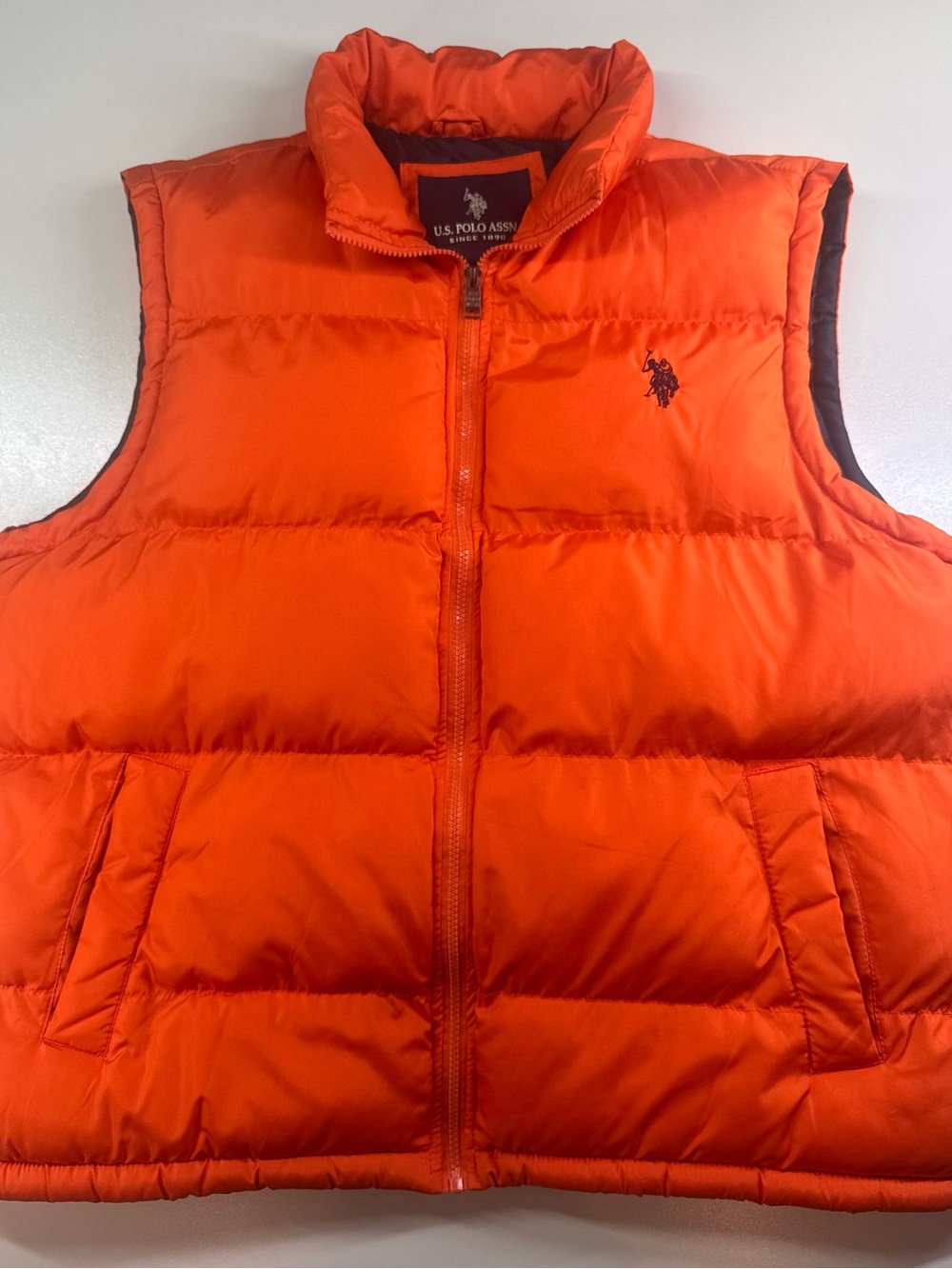 U.S. Polo Assn. Men’s XXL Orange Puffer Vest Full Zip Embroidered Logo